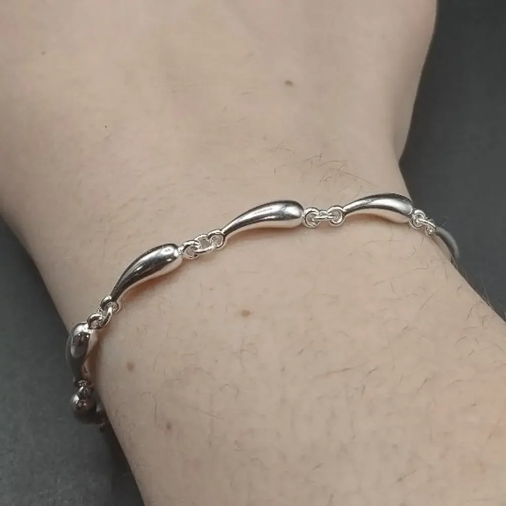 925 Silver Bracelet Teardrop Lobed Chain Fashion BOHO Jewelry Birthday Gift NEW!
